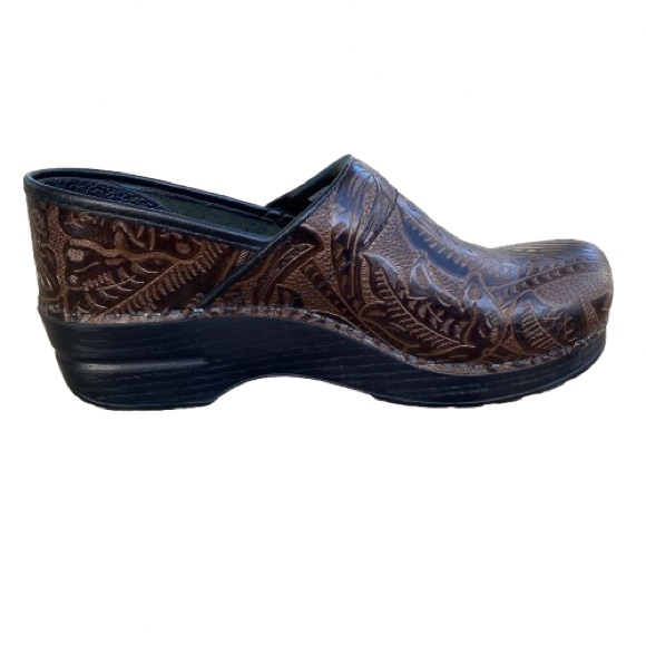 Dansko Women's Professional Clogs Size 39 (8.5/9) Brown Embossed Floral Leather